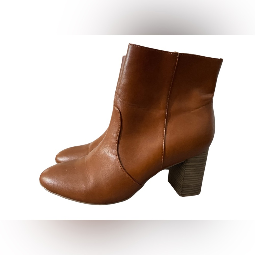 Old Navy Womens Faux Leather Block Heel Ankle Boots Cognac Brown Size 11 - Picture 4 of 9